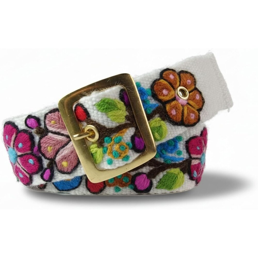 Handmade Embroidered Belts for Women by Peruvian Artisans - Woven Boho Floral -